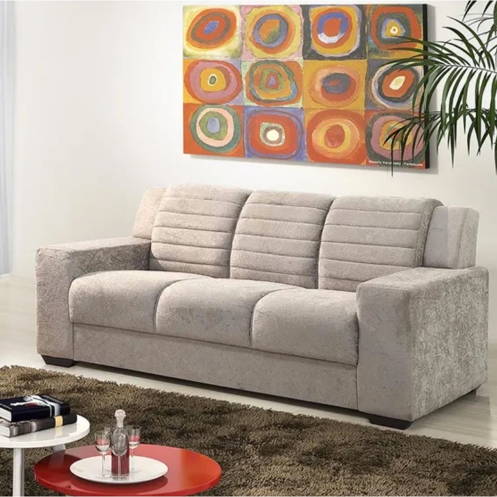 Sofá de 3 Lugares Rondomóveis 270 Creme/Cinza Claro moveiseeletrofriburgo