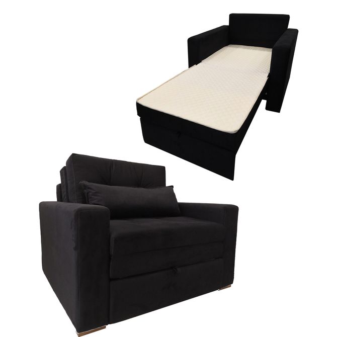 sofa-cama--sofa-cama-aberto-modelo-408-espuma-d33-colchão-colchão-d33-cor-preto-fundo-branco